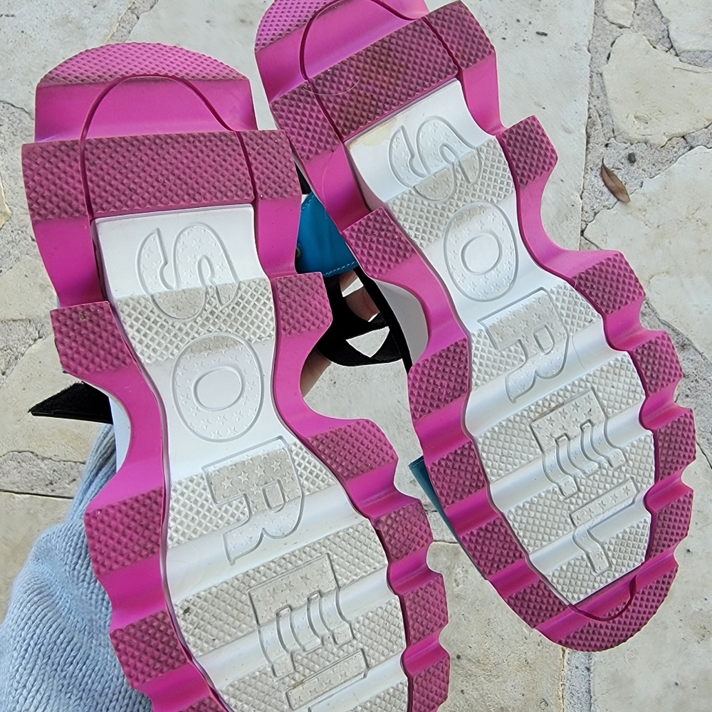 SOREL Women's Kinetic Sports Sandals Size 8 Leather Scalloped Sole Spring Aqua - Picture 6 of 10